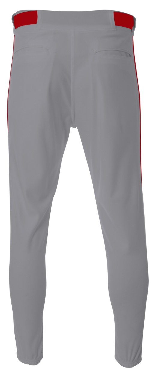 A4 NB6178 Youth Pro Style Elastic Bottom Baseball Pants - White/ Cardinal - XS