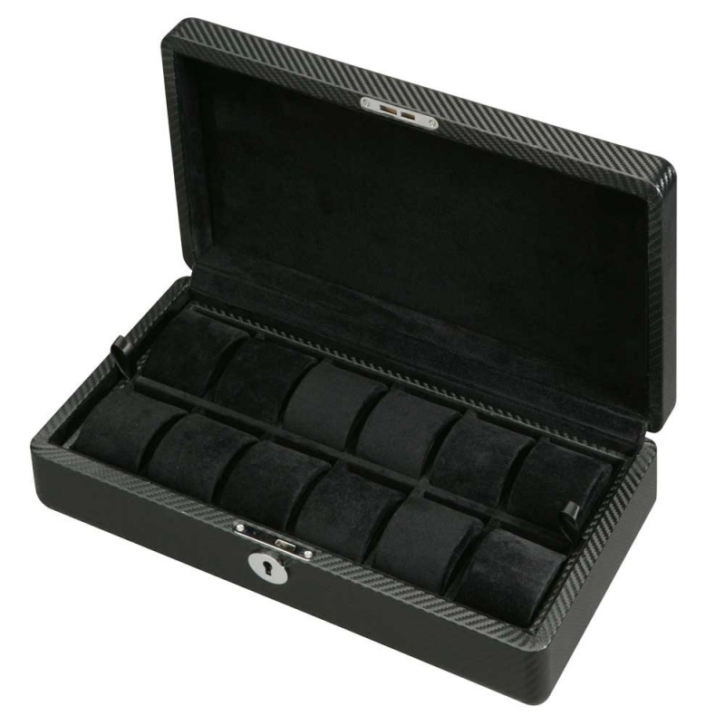 Diplomat "Luxor" 12-Cushion Cases W/Removable Inner Tray In Carbon Fiber