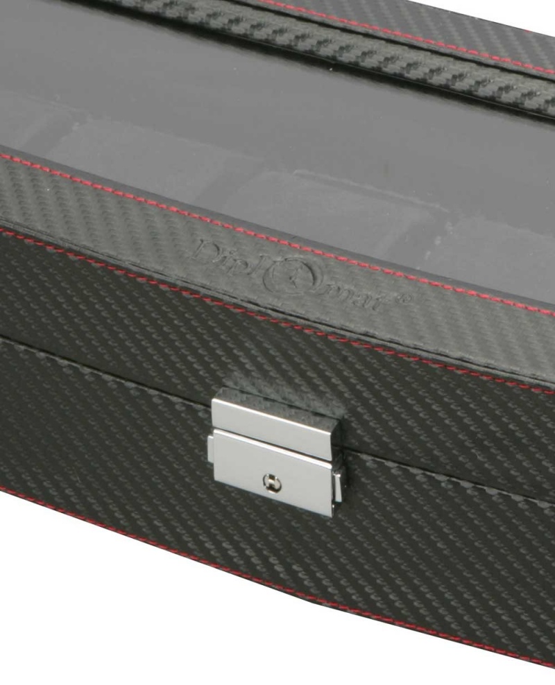 Diplomat "Luxor" 6-Watch Glass-Top Cases In Carbon Fiber