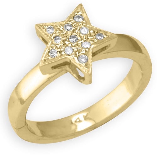 14K Yellow Gold Star Shape Toe Ring with Diamond