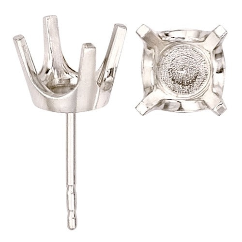 14K White Round 4-Prong Earring with Double Notch