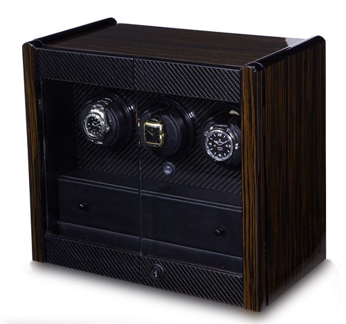 Orbita Avanti Self-Programming 3-Watch Winder In Macassar Ebony & Carbon Fiber