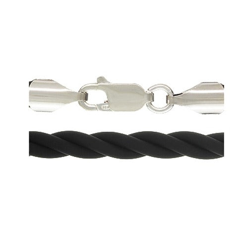 4.0 mm Twisted Black Rubber Neck Chain with Sterling Silver Lobster Clasp