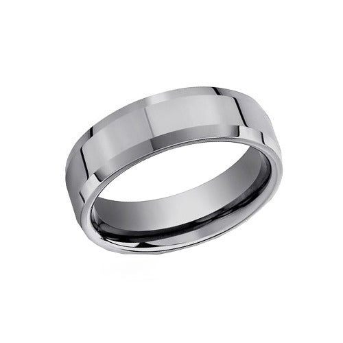 Tungsten Wedding Band 7 Mm Wide - Comfort Fit Beveled Edge Ring