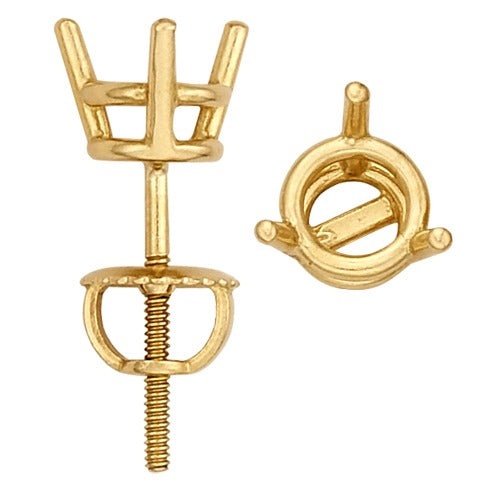 14K Yellow Gold 3-Prong Double Wire Round Screwback Back Earring