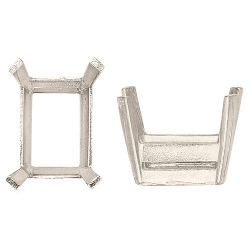 14K White Emerald Cut Double Wire W/ Flat Prongs Ring