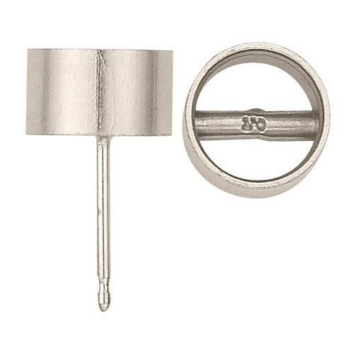 14K White Round Bezel Earring