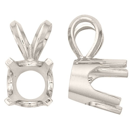 14K White 4-Prong Round Pendant