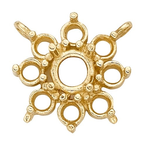14K Yellow Round Top Cluster Diamond Solitaire Ring