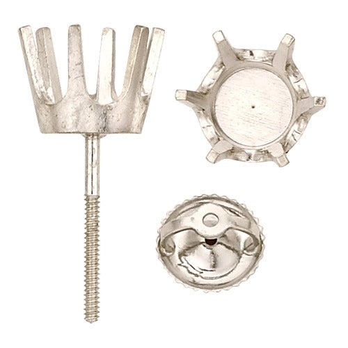 14K White Round 6-Prong Heavy Screw Earring with Back