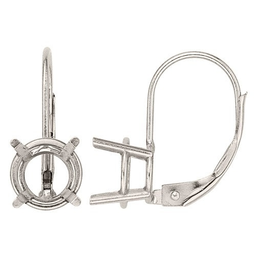 14K White 4-Prong Leverback Wire with Round Setting