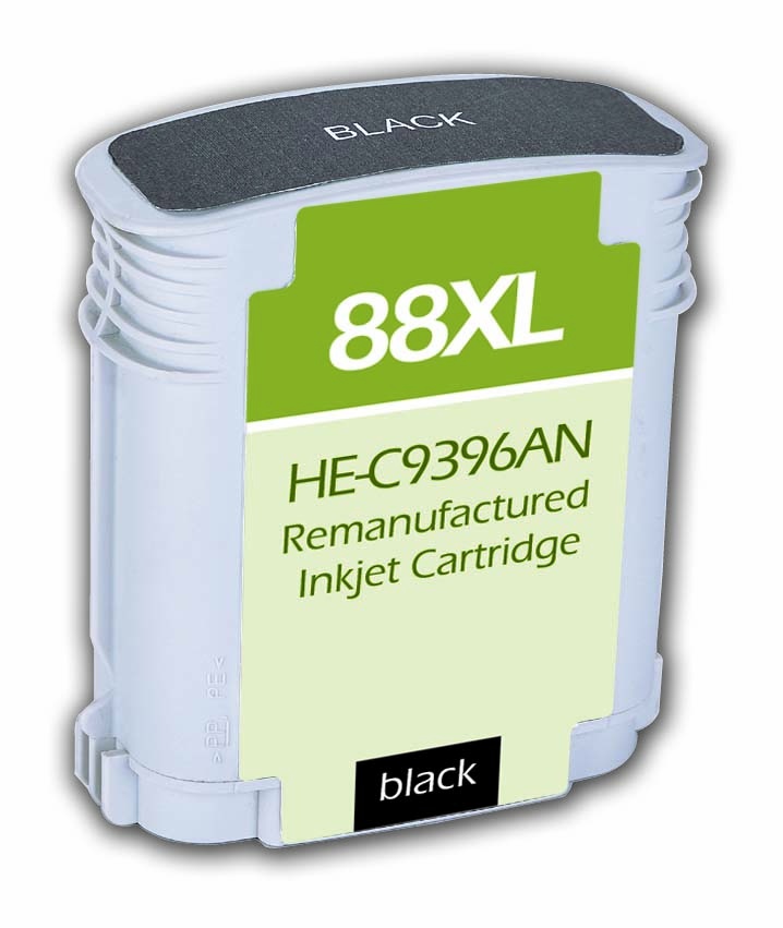Hewlett Packard OEM 88XL, C9396AN Remanufactured Inkjet Cartridge: Black, 2,450 Yield, 69ml