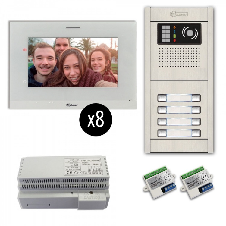8-Unit Videointercom Kit-Al-Fl. Incl. 8- Art7lite/G2 Monitors 8 Button Flush Alum. Door Camera Station & Power Equipt