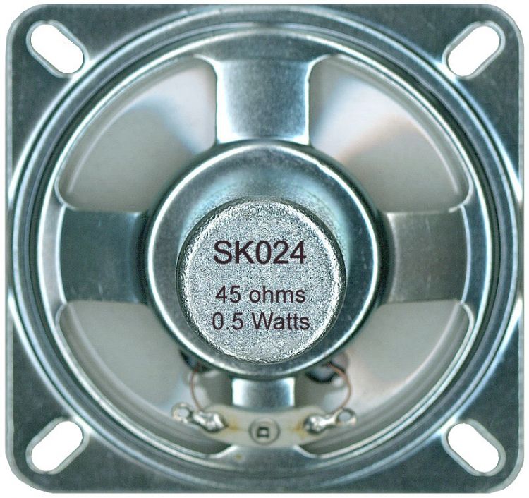 Speaker-2.5" Sq.--45 Ohm-Mylar. Alnico Type Magnet Maximum Power 1.0 Watt Standard Rating .50 Watt