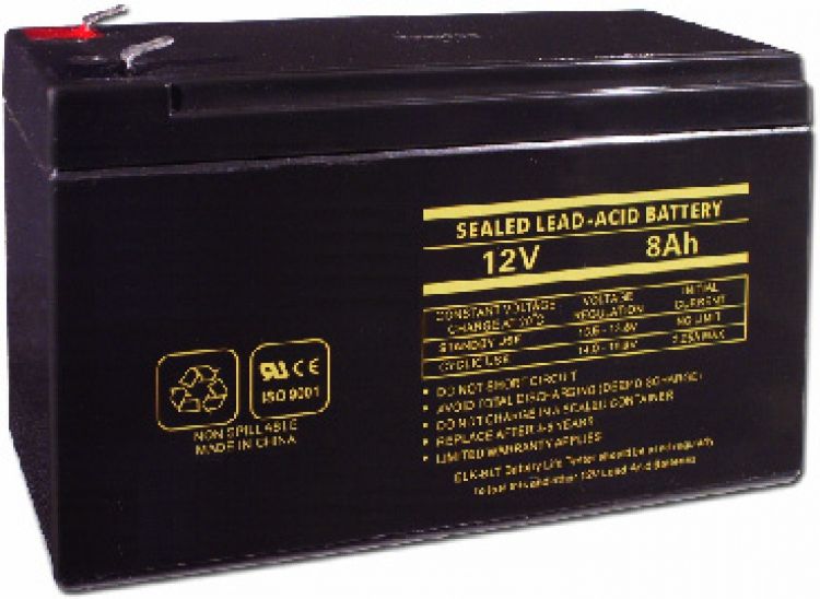 12Vdc Recharg. Battery-8.0 A/H. 1 - 2 Required For Use With Each Pk124 Battery Charger (Install 4 Amp Fuse #Fz151)