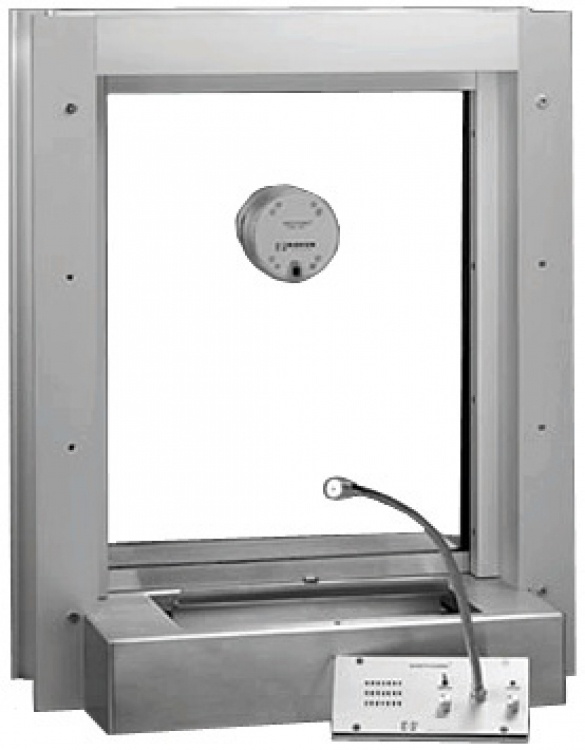 2 Piece Thru-Glass Intercom, Counter/Glass Mount, Switch Between 15" Gooseneck Microphone And Headset Operation. 18Vdc Plug-In Power Supply Included, Operates On 120Vac