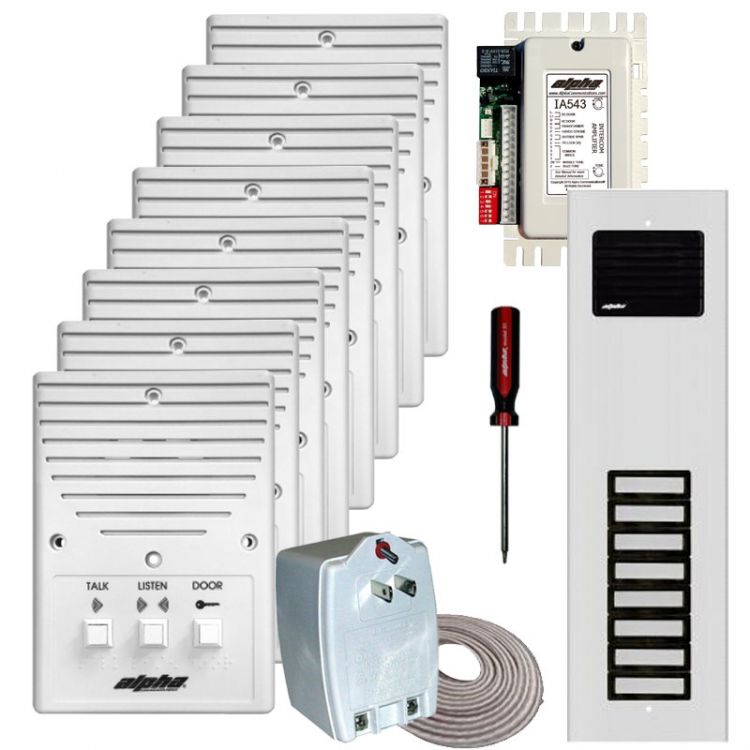 8- Unit Apt. Intercom Kit+Wire. Contains: 8- Is204a+ 1- Ia543 1- Es612/08 (+Box) + 1- Ss105b 1- S1 And 400' 12Wj (Coiled)