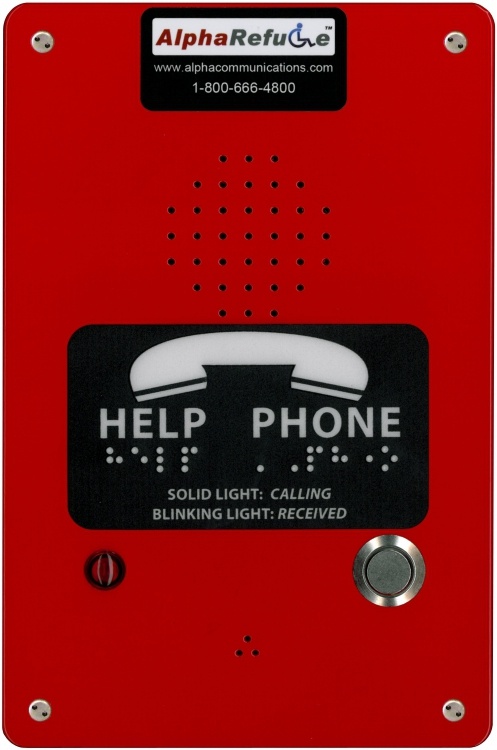 Red Refuge Call Box For Alpharefuge 2100 Series, Remote Power. Surface, Red Powder-Coated Metal Construction, Standard Call Button, Remote 24V Power