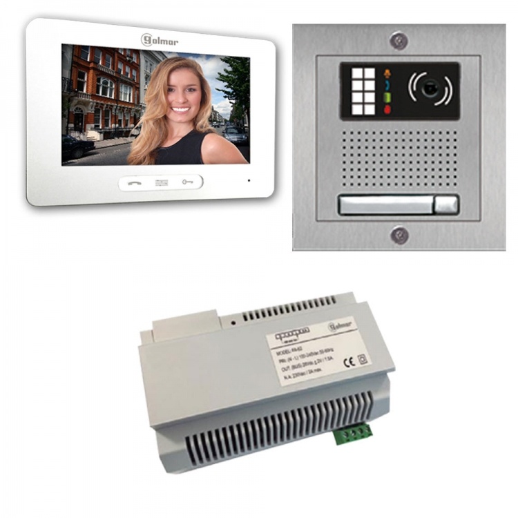 Gb2-7 Series: 1-Unit Touchscreen Video Entry Intercom Kit. One 7.0" Touchscreen Monitor, One Surface-Mounted Stainless Steel Entrance Panel (1-Button)