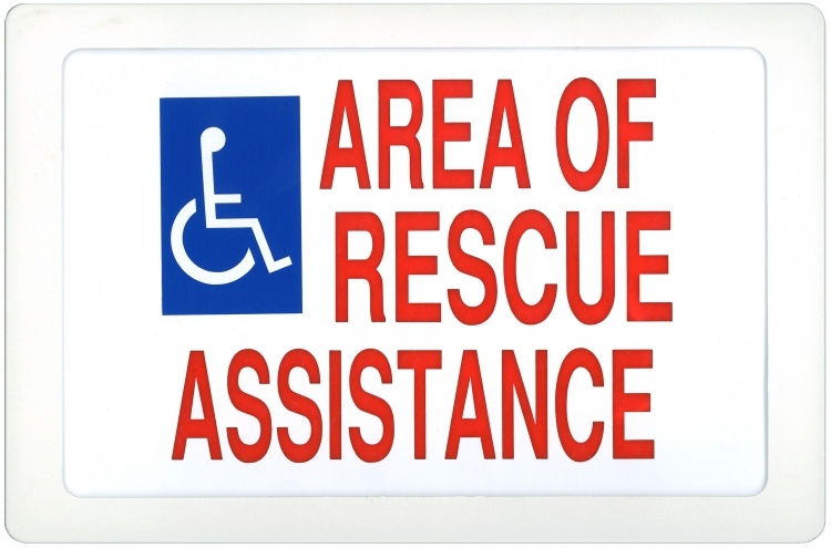 Rescue Assis. Sign-Electr-Doub. Incandescent Type--120Vac Double Sided--Less Batteries White Plastic/Black Lettering