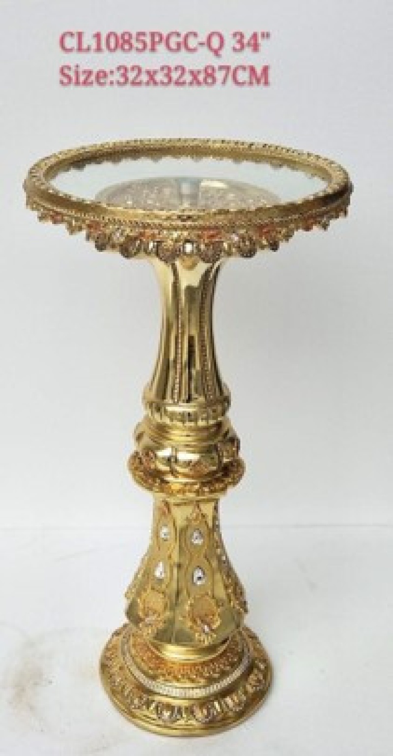 Golden Pedestal Accent Table With Glass