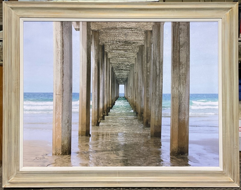 Framed Beach Pier Scene Giclee 36X36