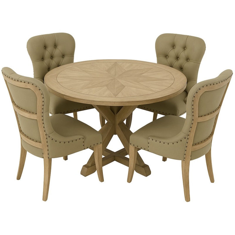 Farmhouse Diamond Faux Leather Workshop 48' Round Dining Table Set Of 5