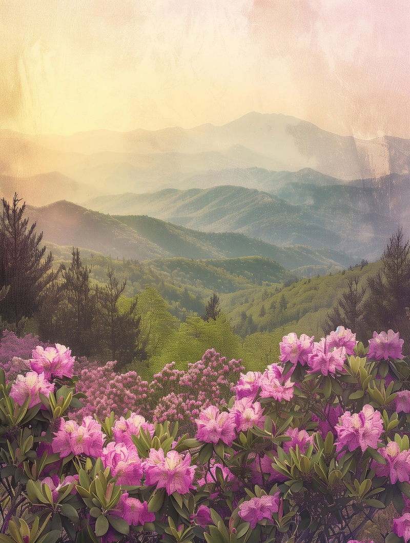 Mountain Field Of Pink Flowers Giclee