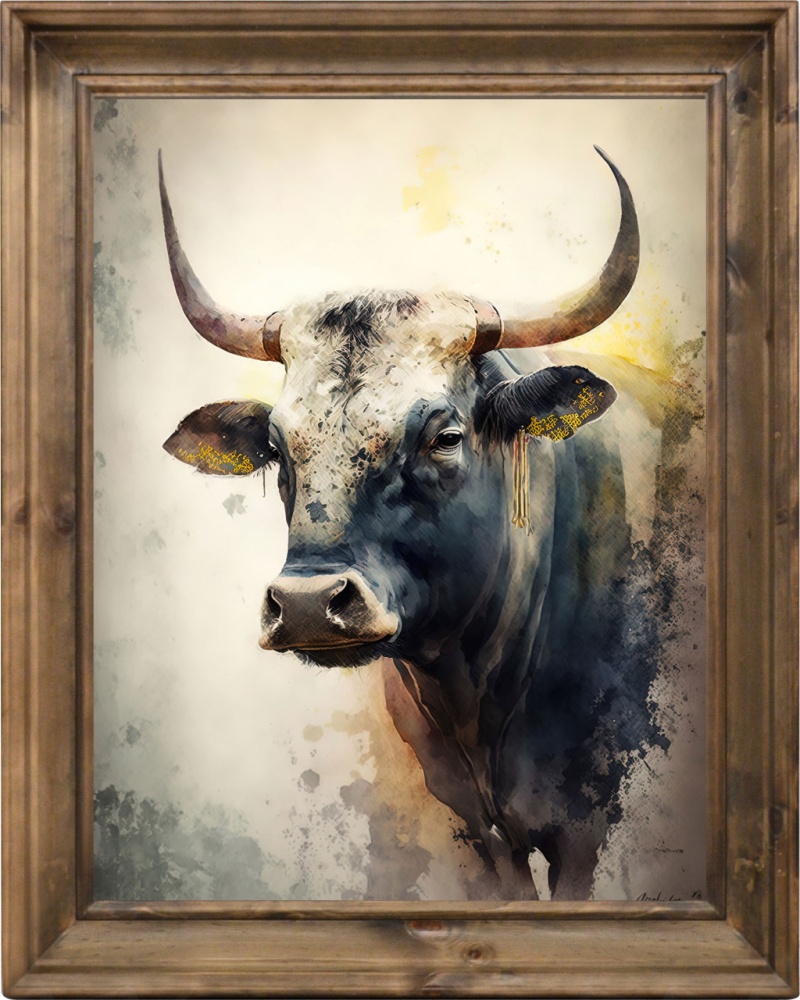 Framed Bull Face Giclee 36X48