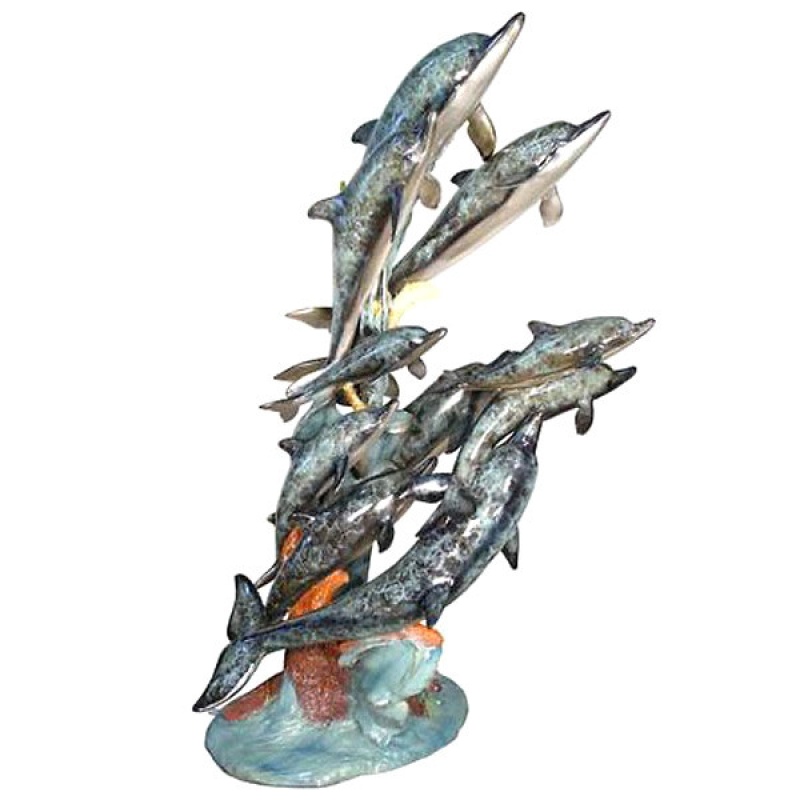 Ten Dolphins Fountain In Special Patina