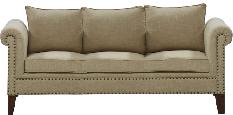 Mango Wood Solid Parquet And Linen Sofa 72 Inches