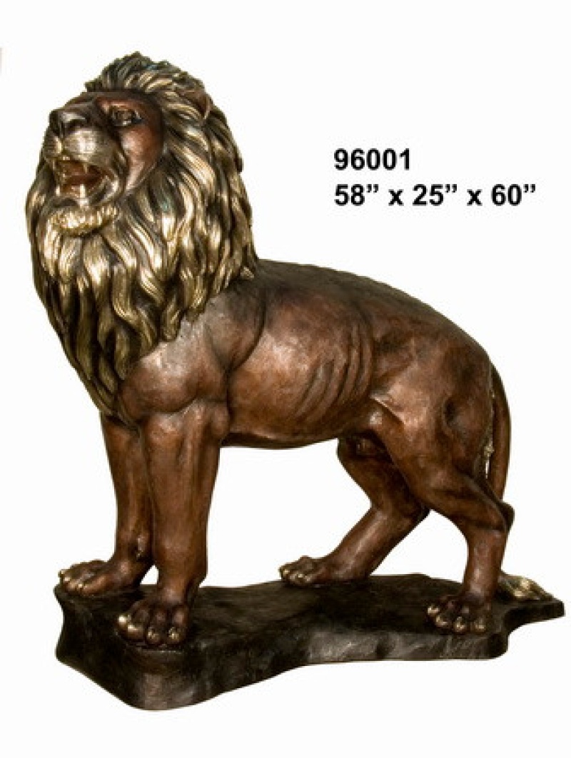 Bronze Lion Standing On Rock - Right
