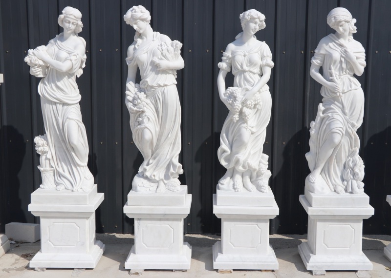 Set Of 4 Marble Four Seasons Statues On Bases Ge20648