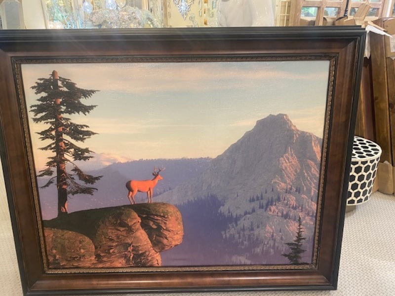 Framed Deer On Mountain Giclee 36X48