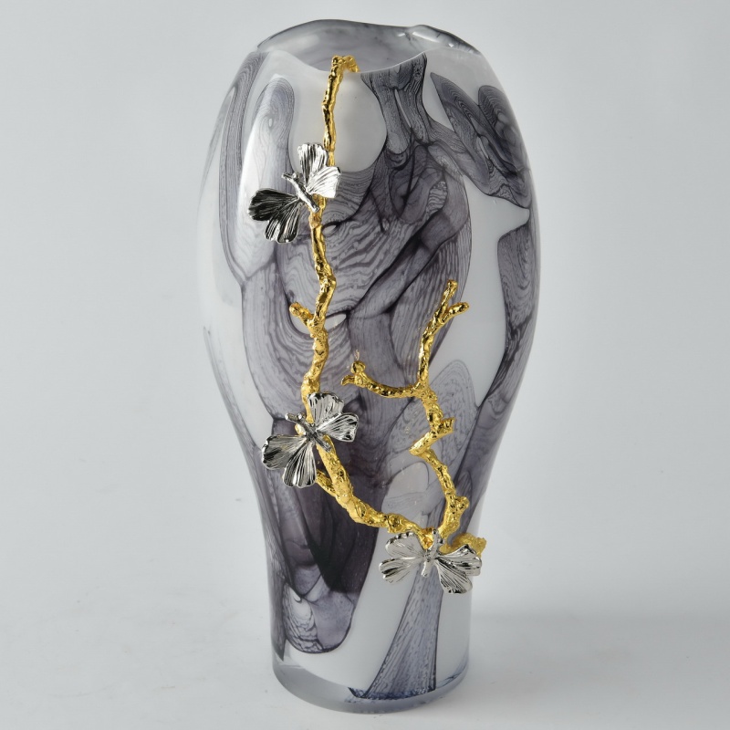 Small Silver Monarch Marble Bloom Vase