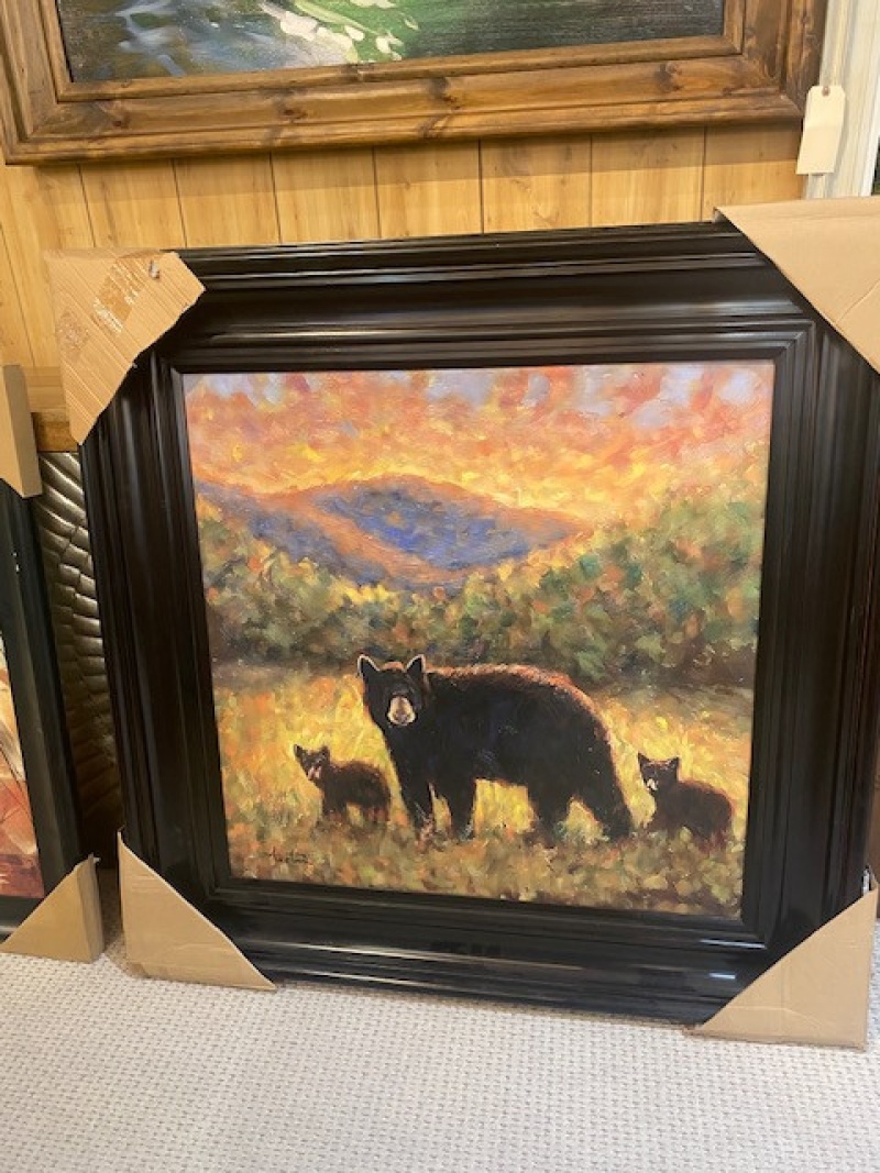 Framed Mother Bear With Cubs Giclee 36X36