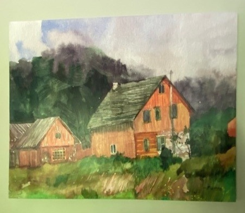 Three Farmhouses In A Field Giclee