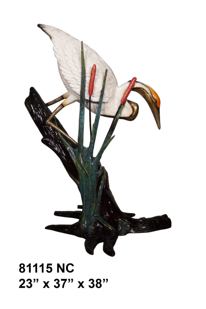 Marsh Hunter Bronze Crane Sculpture