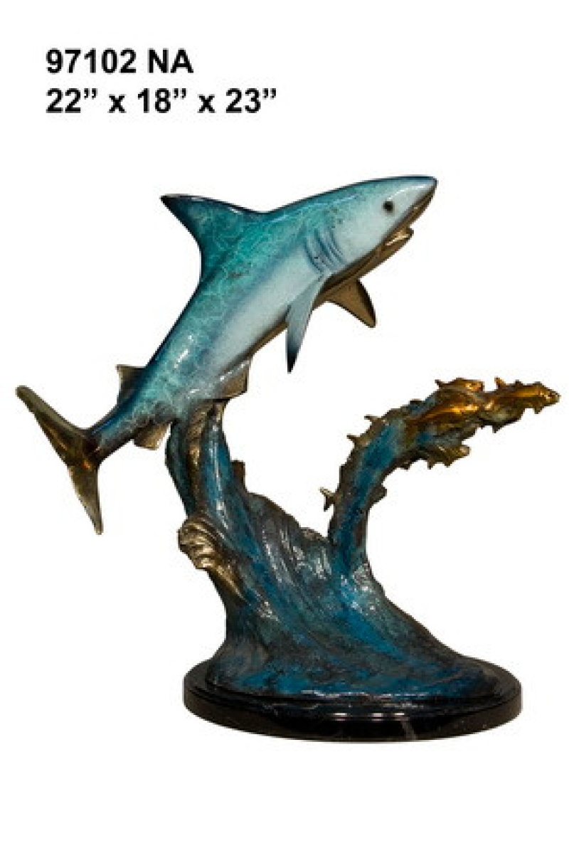 Whale Shark With Fish In Special Patina On Marble Base