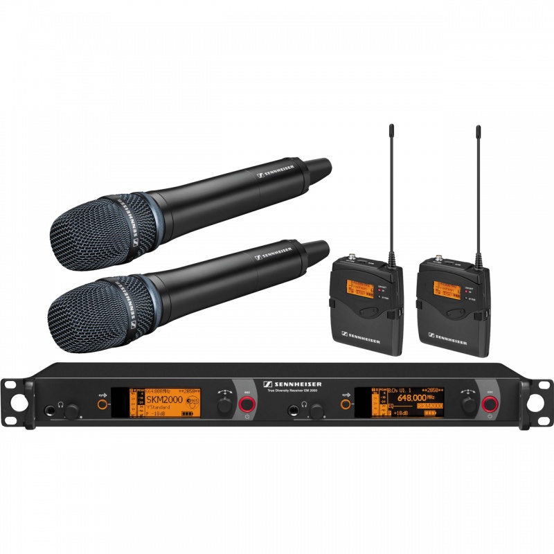 Sennheiser Dual Channel Contractor System: (2) Sk 2000Xp Bodypacks, (2) Skm 2000Xp Handheld With Neumann Kk 204 Cardioid Capsules, Black; (1) Em 2050 Dual Channel Recevier. Frequency Range Aw (516 / 558 Mhz)