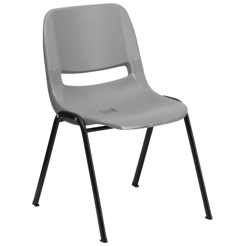 Hercules Series 880 Lb. Capacity Gray Ergonomic Shell Stack Chair With Black Frame