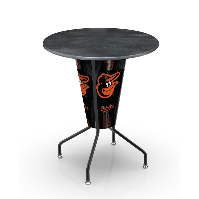 L218 Baltimore Orioles 42" Tall - 36" Indoor/Outdoor Black Steel Top Lighted Pub Table With Black Wrinkle Finish