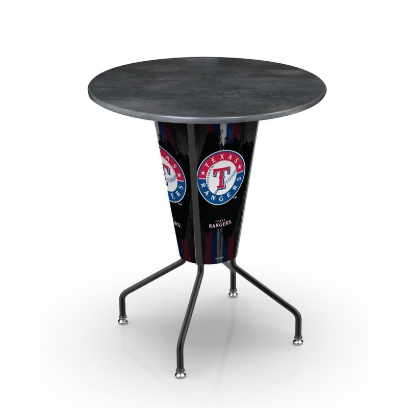 L218 Texas Rangers 42" Tall - 36" Indoor/Outdoor Black Steel Top Lighted Pub Table With Black Wrinkle Finish