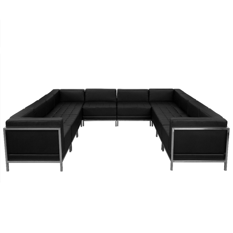 Hercules Imagination Series Black Leathersoft U-Shape Sectional Configuration With Ganging Clips, 10 Pieces
