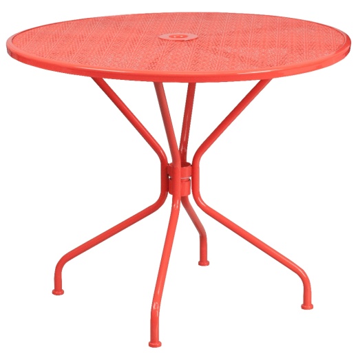 Oia Commercial Grade 35.25" Round Coral Indooroutdoor Steel Patio Table With Umbrella Hole