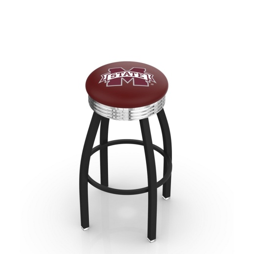 L8b3c Black Wrinkle Mississippi State Swivel Bar Stool With Chrome 2.5" Ribbed Accent Ring By Holland Bar Stool Company