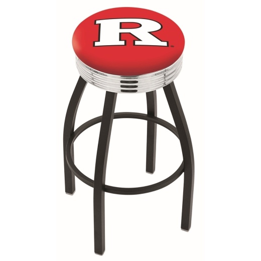 L8b3c Black Wrinkle Rutgers Swivel Bar Stool With Chrome 2.5" Ribbed Accent Ring By Holland Bar Stool Company