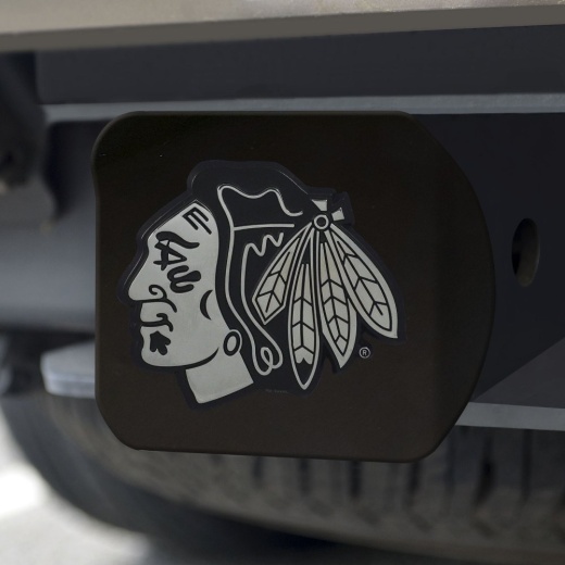 Chicago Blackhawks Black Metal Hitch Cover With Metal Chrome 3D Emblem