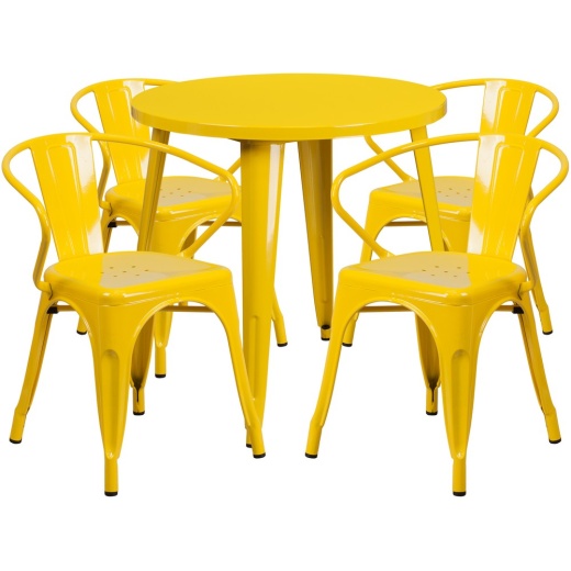 Cory Commercial Grade 30" Round Yellow Metal Indooroutdoor Table Set With 4 Arm Chairs