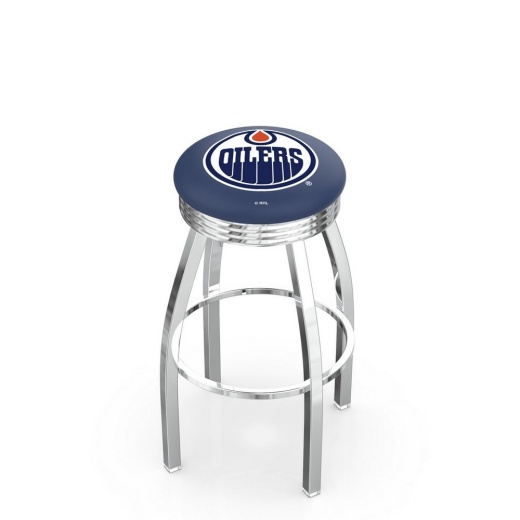 L8c3c Chrome Edmonton Oilers Swivel Bar Stool With 2.5" Ribbed Accent Ring By Holland Bar Stool Company